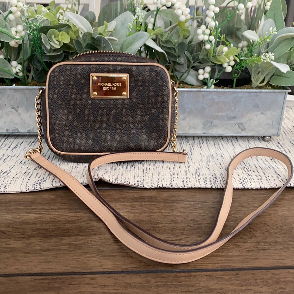 Michael Kors Dark Brown and Beige Crossbody Bag